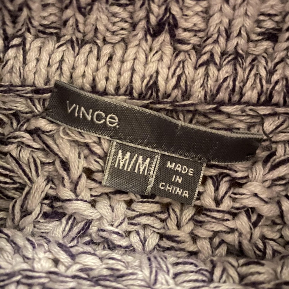 Vince Sweater Womens Medium Gray Purple Cable Knit Turtleneck Marled Colorblock - Picture 2 of 10